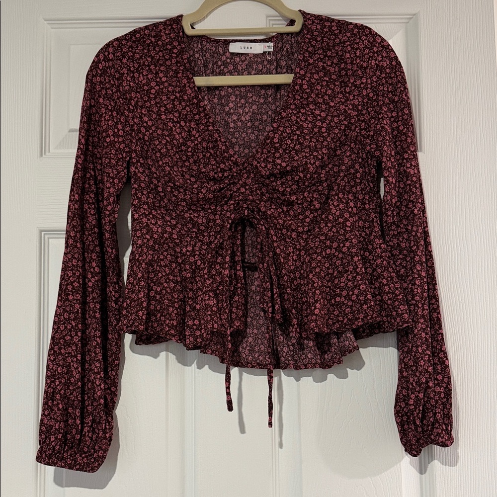 VICI Lush Burgundy and Pink Floral Blouse